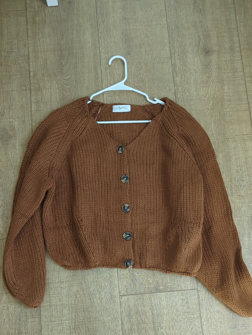 Carly Jean Los Angeles Libby Cardigan Cropped Button-Front Cardigan - Camel